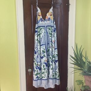 Tiki inspired Floral Maxi Dress with BIRDS!